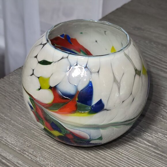 Art Glass Rose Bowl Mouth Blown In Poland Centerpiece Tea Light Candle Holder - Picture 2 of 14